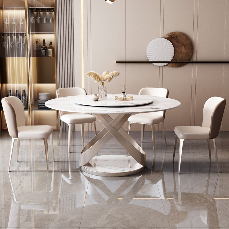 Round Furniture Luxury Style Stone Pedestal Dinner Table with Turntable