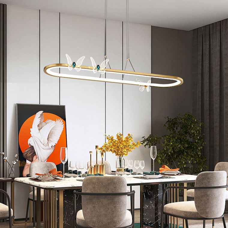 Luci dell'isola geometrica illuminazione moderna con farfalle lampade isola metallica 1 luce in oro