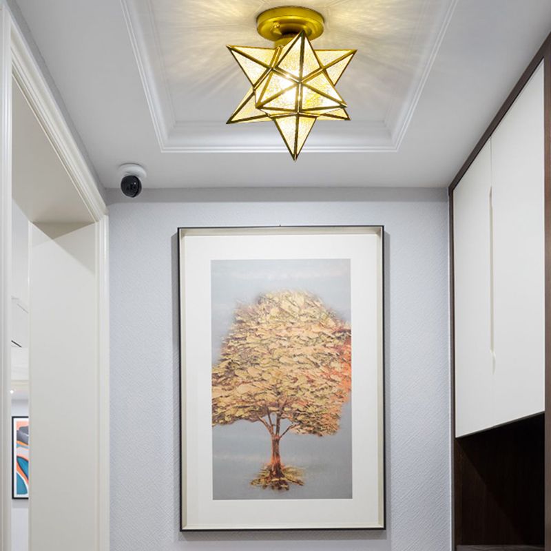 Glass Star Ceiling Mount Light Fixture Vintage Aisle Ceiling Lamp in Gold