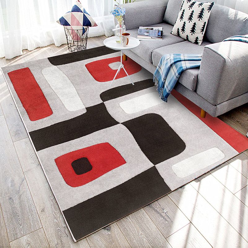 Brown Modern Area Rug Polyester Geometric Rug Washable Rug for Living Room