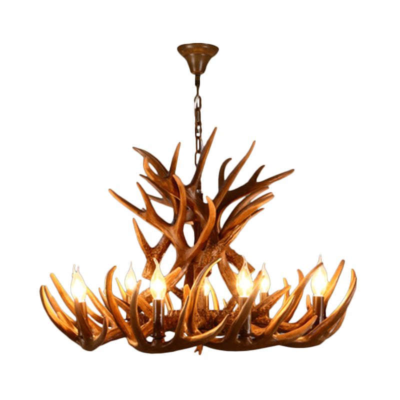 Hars Candelabra kroonluchter lamp landelijk 9-head restaurant hanger plafond licht in bruin