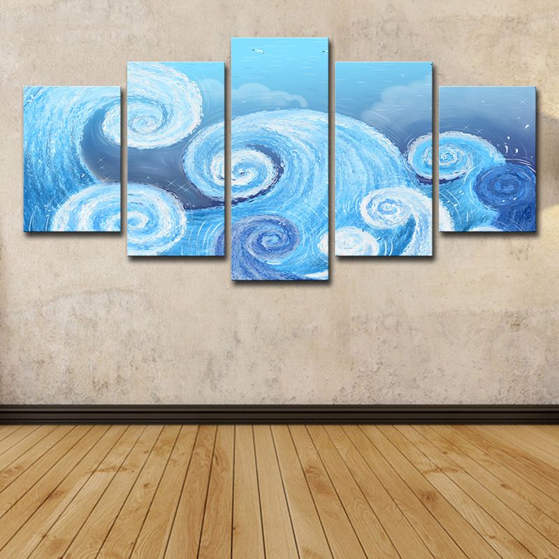 Blue Spiral Painting Wall Art Decor Multi-Piece Tropical Living Room Canvas Print