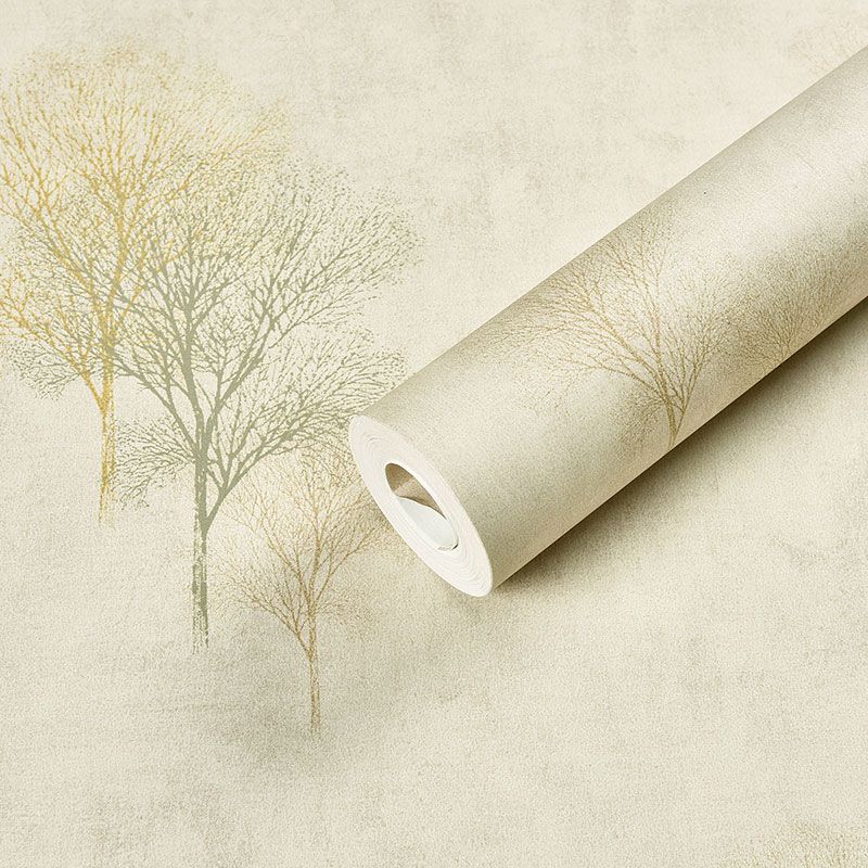 Neutral Color Leaves Wall Decor Moisture-Resistant Wallpaper Roll for Bedroom, 20.5"W x 31'L