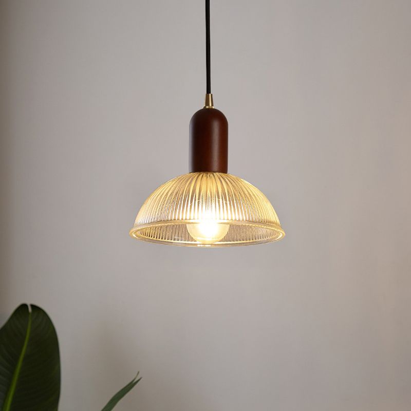 1 Light Bowl Hanging Light Fixtures Vintage Ribbed Glass Ceiling Light for Restaurant