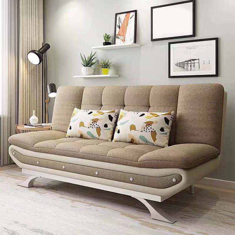 Linen Contemporary Sleeper with 2 Pillows Back for Apartment