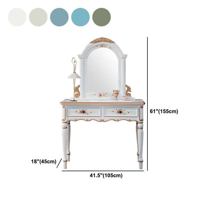 Victorian 2 Drawers MakeupTable Stool Set with Mirror for Bedroom