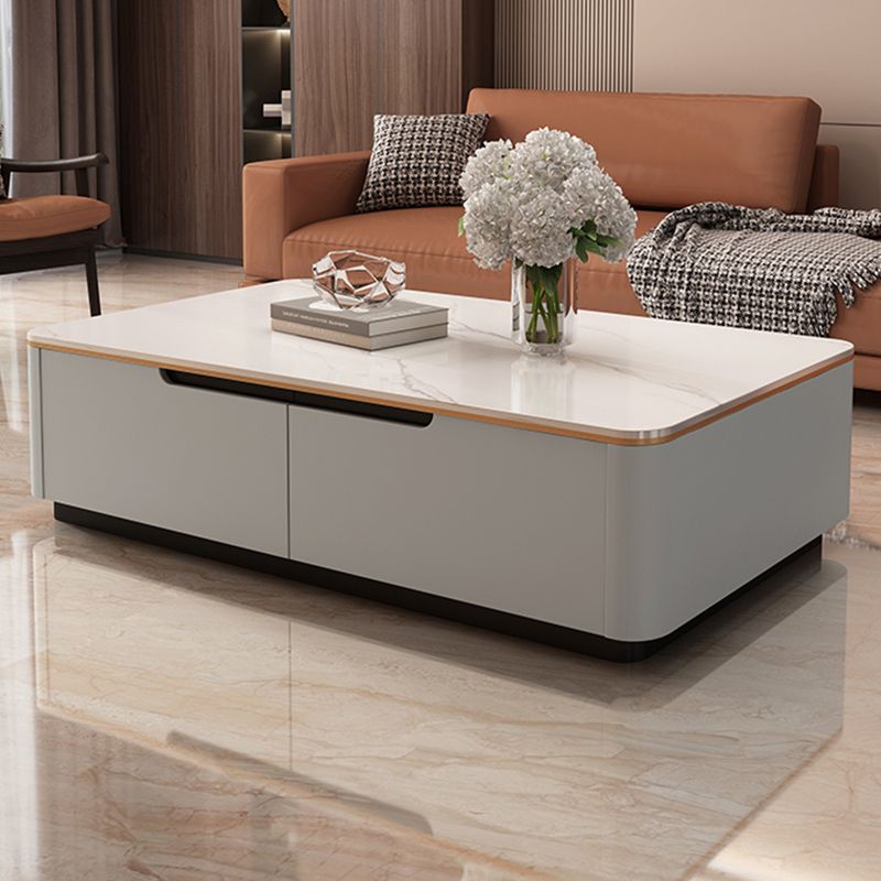 Glam Stone Coffee Table Slate Rectangular Square Cocktail Table in White