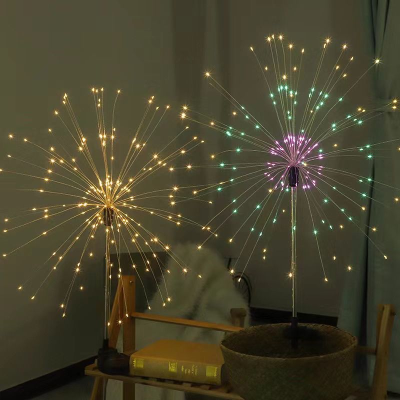 1 Pc Firework Solar Ground Lighting Contemporary Metallic Garden LED Landscape Light in Clear