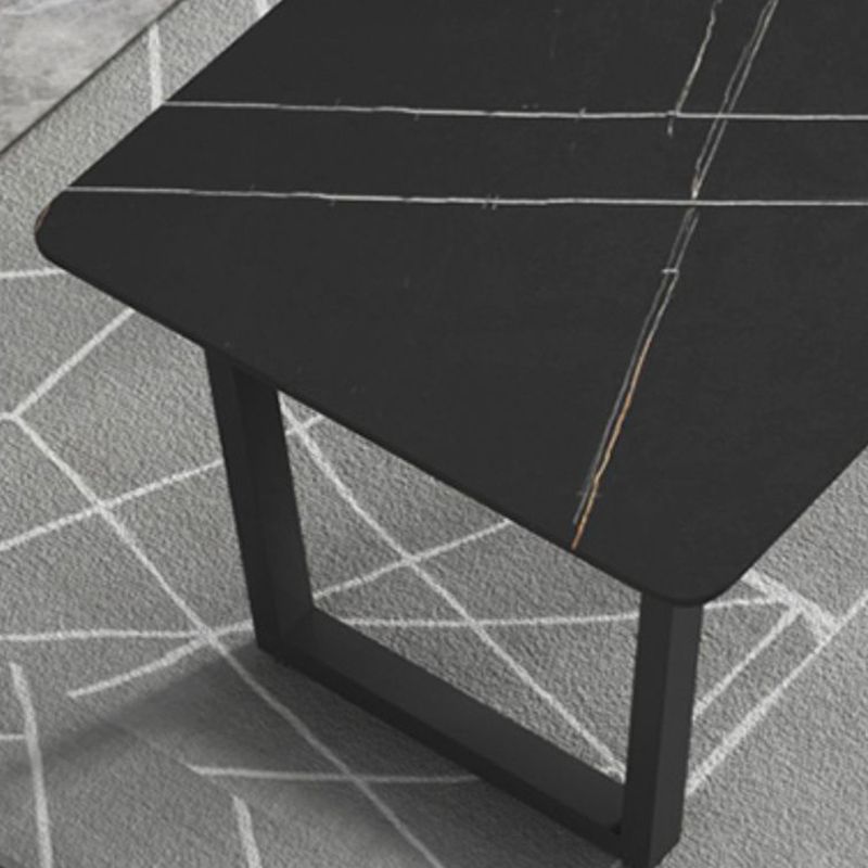 Rectangle Black Base Dining Table Modern Stone Double Pedestal Table