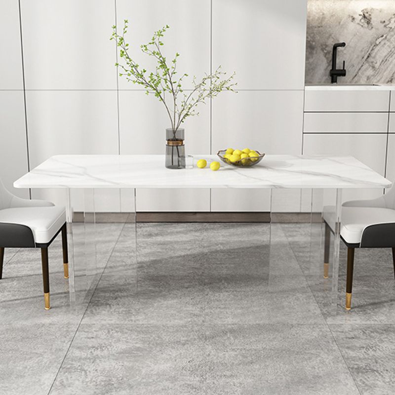 Eettafel met stenen blad Eigentijdse rechthoekige eettafel met dubbel voetstuk