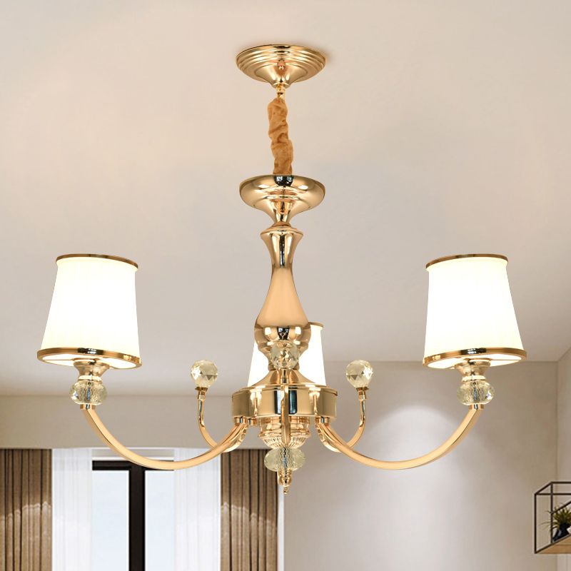 Opal Glass Cone Ceiling Hang Fixture Modernist 3/6 Lights Chrome/Gold Pendant Chandelier with Curved Arm