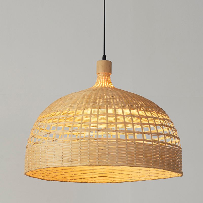 Bowl Shape Hanging Lighting Modern Style Bamboo 1 Light Pendant Lamp for Tea House