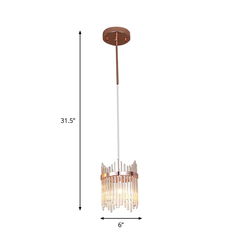 Modernism Ring Suspension Light 1 Bulb Crystal Rod Hanging Pendant Lamp in Rose Gold