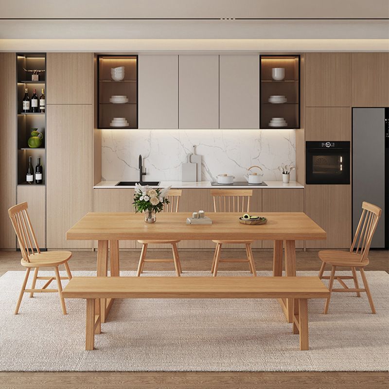 Simplicity Style Dinette Table Rectangle Solid Wood Dinner Table in Brown