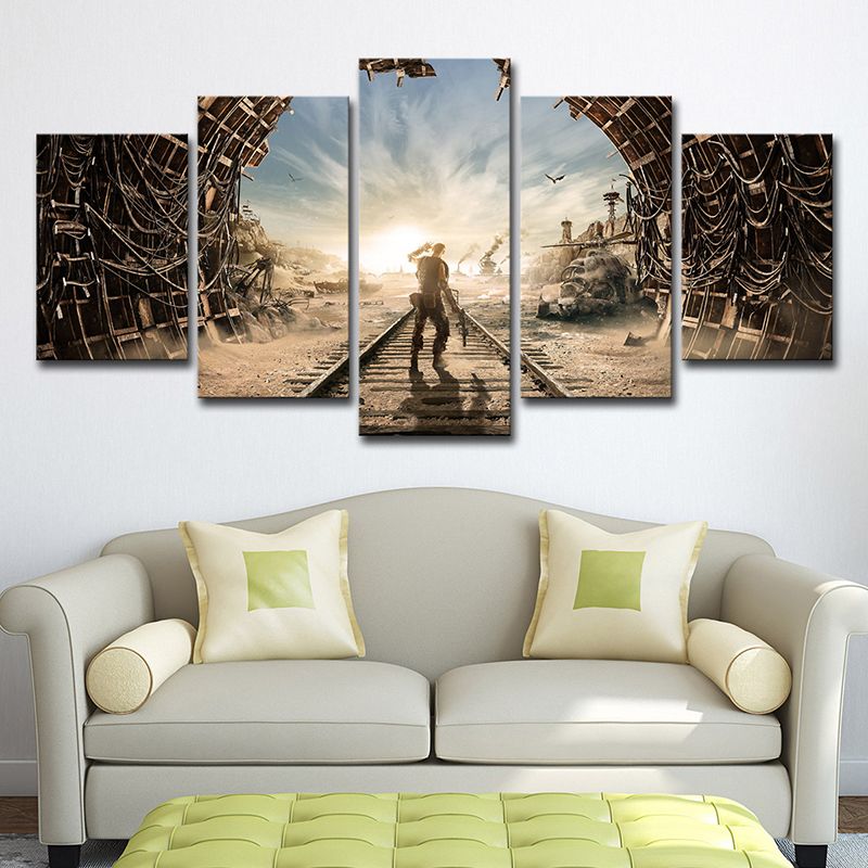 Kids Subway Game Wall Art Print Brown-Blue Multi-Piece Canvas for House Interior