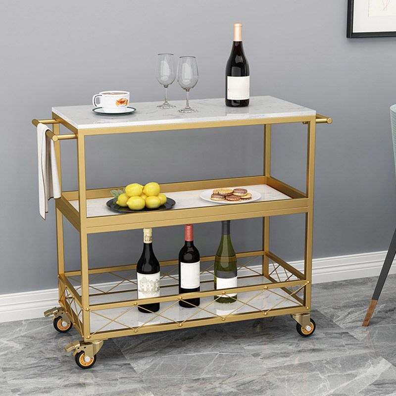 Marble Home Dining Kitchen Trolley Rectangular Prep Table with Towel Rack