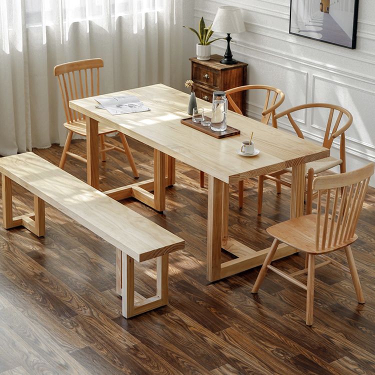 Modern Simple Solid Wood Table for Restaurant Rectangle Table with Wood Base