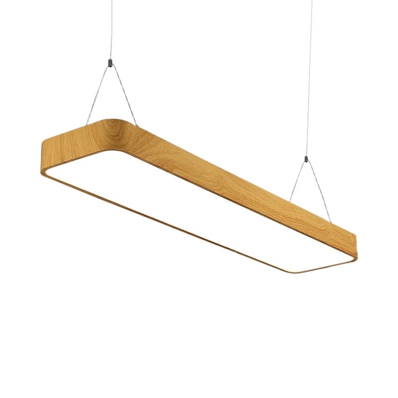 Rectangular Aluminum Drop Pendant Nordic Wood Finish LED Hanging Light for Office