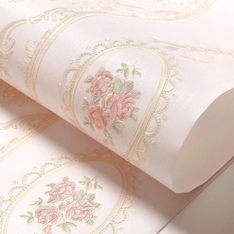 Romantic Flower Design Wallpaper Non-Woven Decorative Vertical Stripe Wall Covering, 20.5"W x 31'L