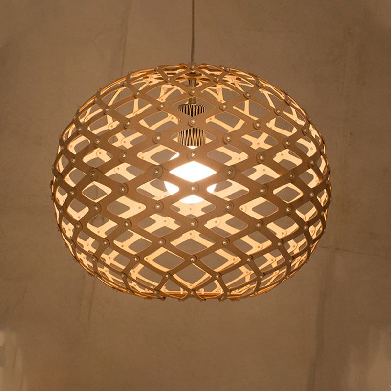 Colgante de suspensión global de madera contemporánea 1 bulbo beige kit de luz colgante, 16 "/19.5" de ancho