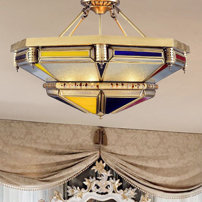 Turmform Metall Flush Light Vintage 3 Köpfe Wohnzimmer halb Flush -Halterung in Messing