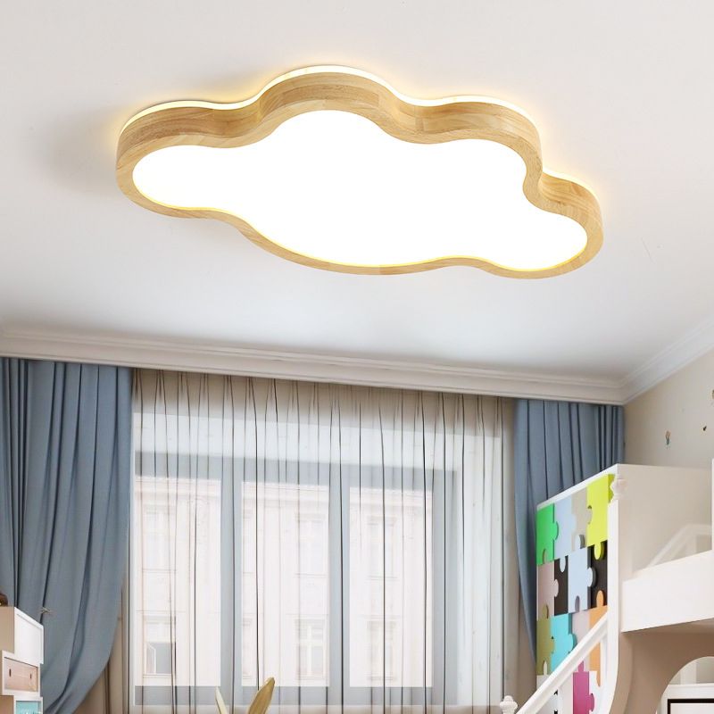 Nordic Style Wood Flush Mount Ceiling Lamp Cartoon Shape LED Flush Mount Lighting for Kids Bedroom