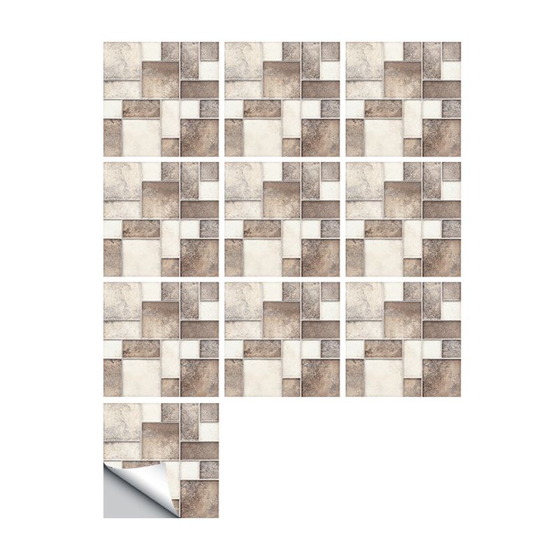 10 Pcs Brick Adhesive Wallpaper Panels Rural Neat Mosaic Tiles Wall Covering in Brown, 9.7-sq ft