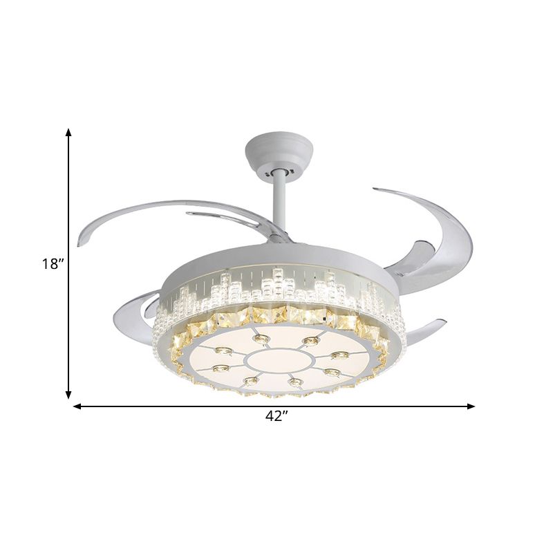 4 Blades LED Hanger Lamp Hedendaagse cirkelvormige Clear Clear Crystal Blocks Semi Flush Mount, 19 "breedte