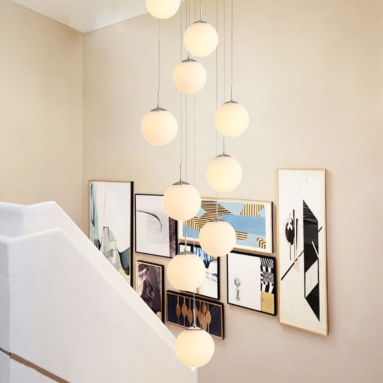 Sphere Staircase Pendant Ceiling Light Glass Modern Style Ceiling Pendant Light in Gold