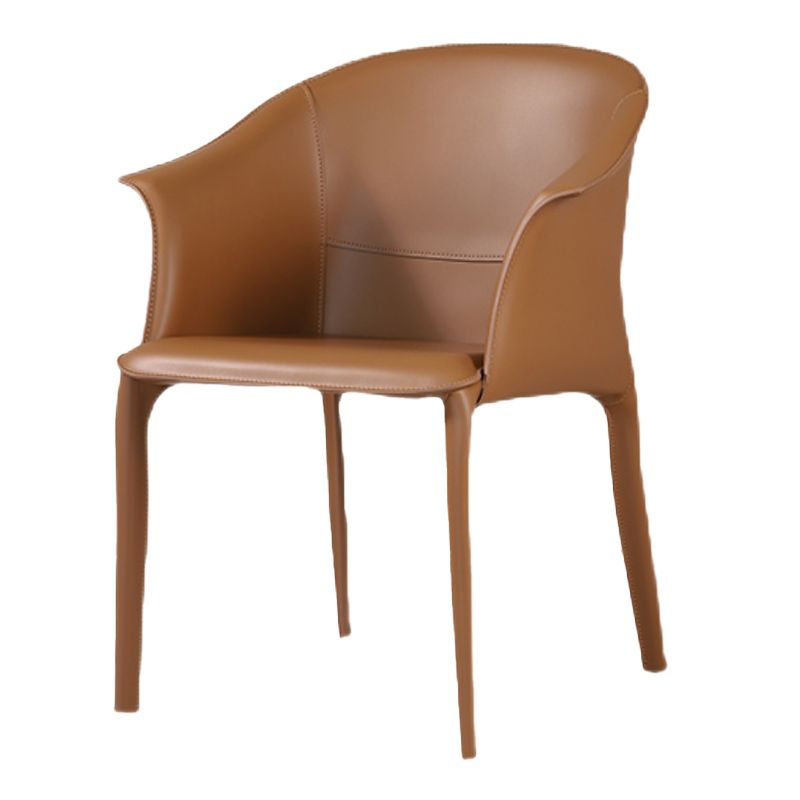 Beige and Brown Dining Chairs Modern Faux Leather Arm Side Chair