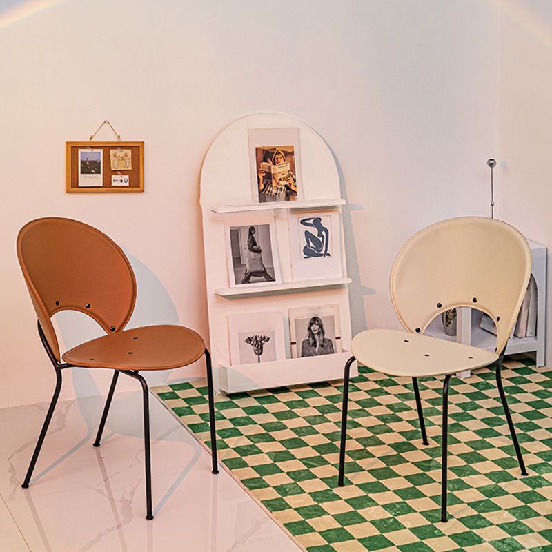 Sillas de comedor de estilo moderno, sillas laterales sin brazos con respaldo abierto y patas de metal para cocina