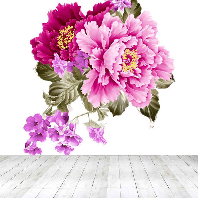 Modern Floral Design Mural Non-Woven Texture Waterproof Rose Red Wall Art for Bedroom