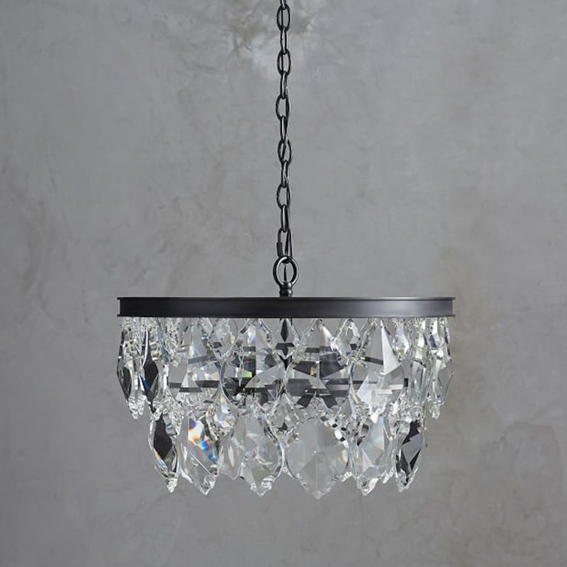 2-laags kroonluchter licht Modern Crystal 3 Heads Black Hanging Lamp Kit voor eetkamer