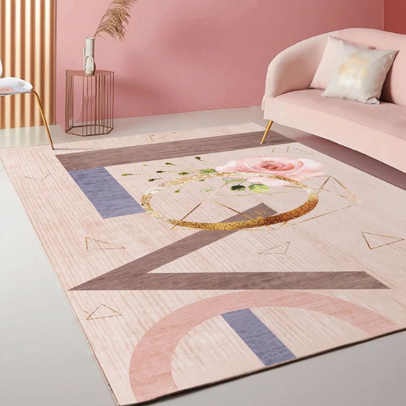 Orange Modern Rug Polyester Color Block Rug Non-Slip Backing Rug for Living Room