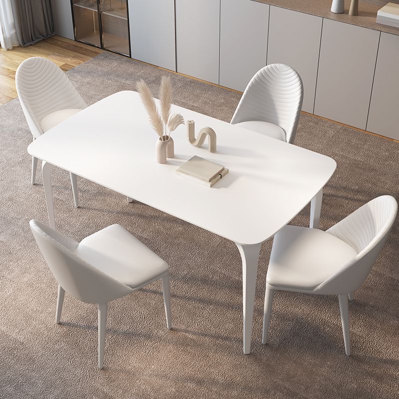 Contemporary White Round Stone Dining Table with 4 Steel Foot