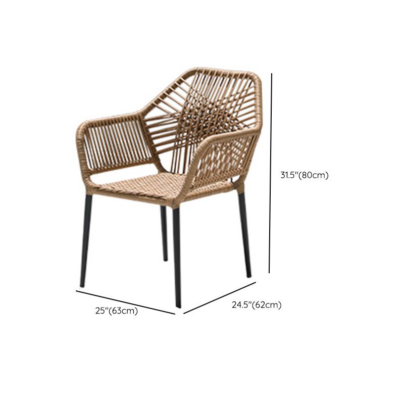 Tropical Outdoor Bistro Stacking Chairs with Arms in Faux Rattan