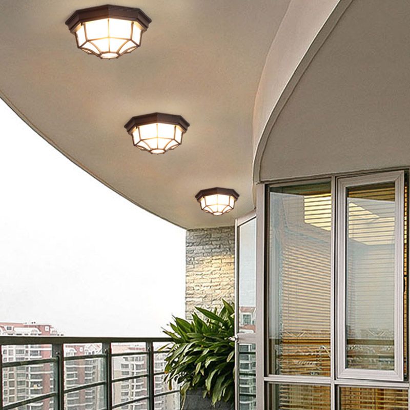Plafonnier LED étanche, lampe encastrée traditionnelle avec abat-jour en verre pour balcon