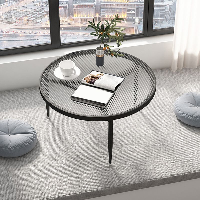 11.8" H Modern Round Glass Coffee Table Iron 3 Legs Cocktail Table