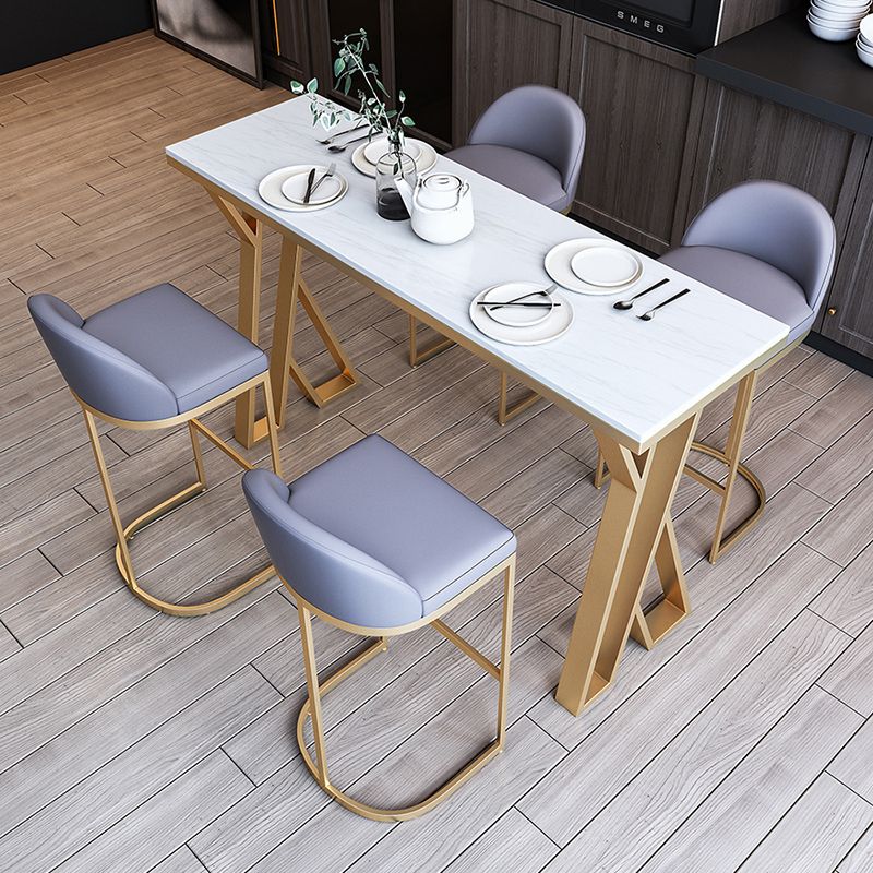 Glam Marble Counter Table with Rectangle Table Top Gold Double Pedestal Table - 42" H