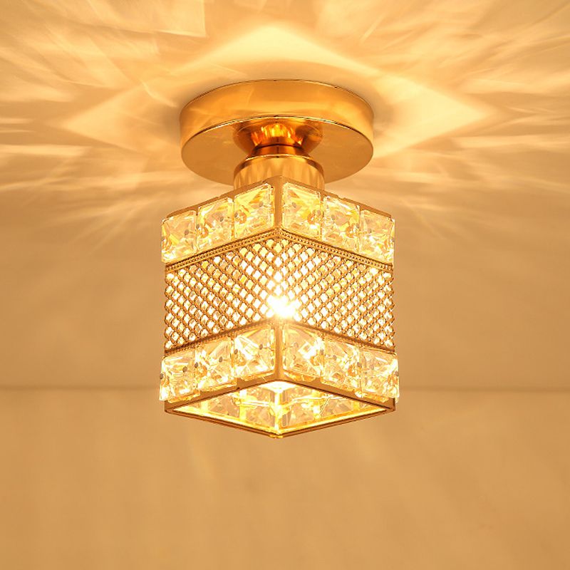 1 Éclairage semi-montage de la tête à l'or moderne près de l'éclairage du plafond avec globe / carré / lanterne Crystal Crystal Shade