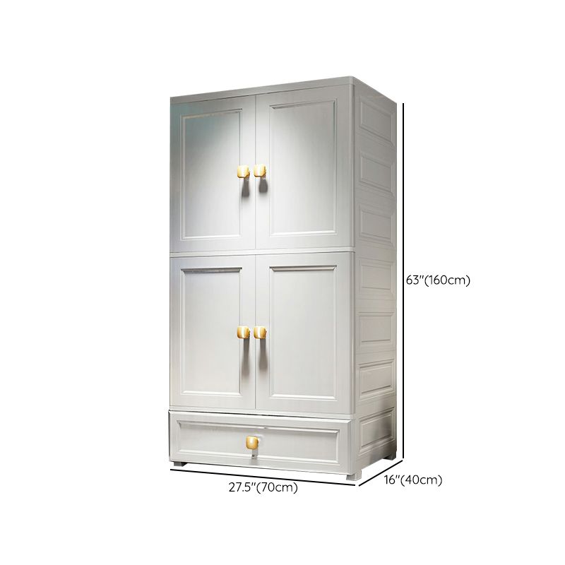 White Plastic Armoire, 2-Door Wardrobe With 2-Drawers and Clothing Rod