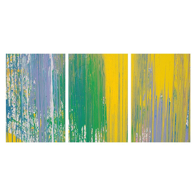 Stroke Brush Wall Art for Living Room Abstract Painting in Yellow-Green, Multi-Piece