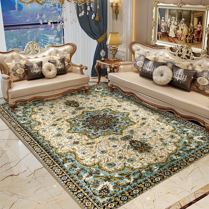 Victoria Medallion Design Rug Polyester Area Carpet Non-Slip Backing Indoor Rug for Home Decoration