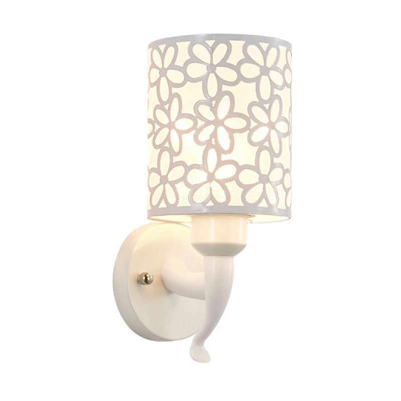 Hollow Petals Metal Cylindrical Simplicity Sconce Lamp Modern Style 1-Light Corridor Wall Mount Light in White