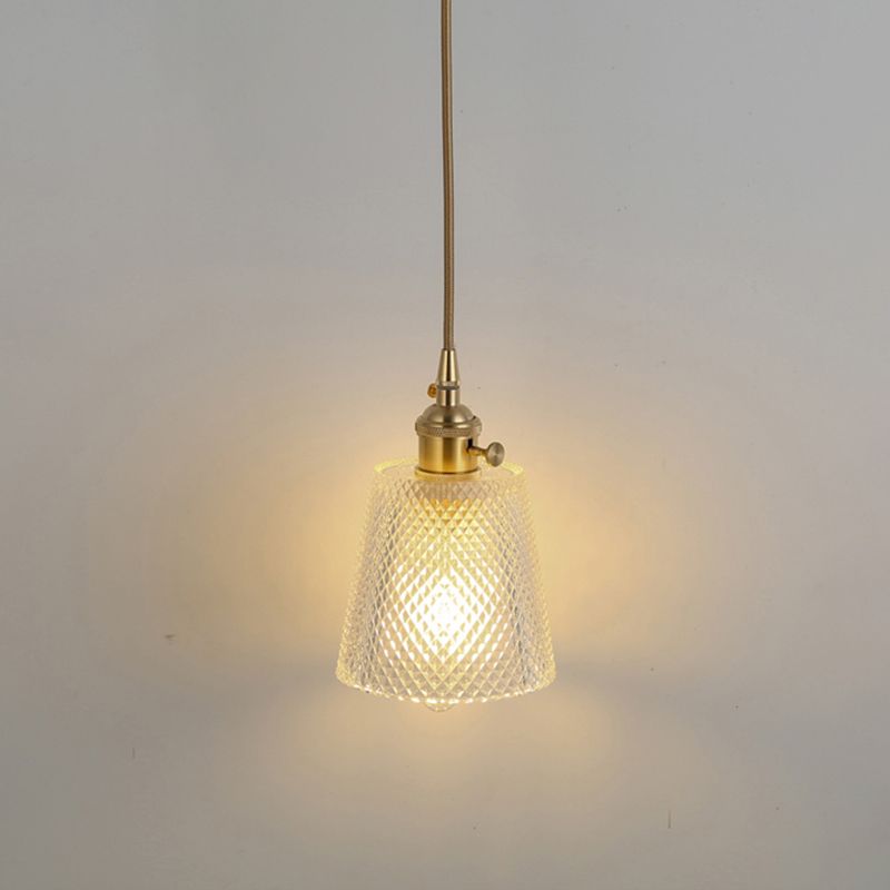 Simplicity Shaded Hanging Light 1 Bulb Clear Textured Glass Pendant Lighting Fixture