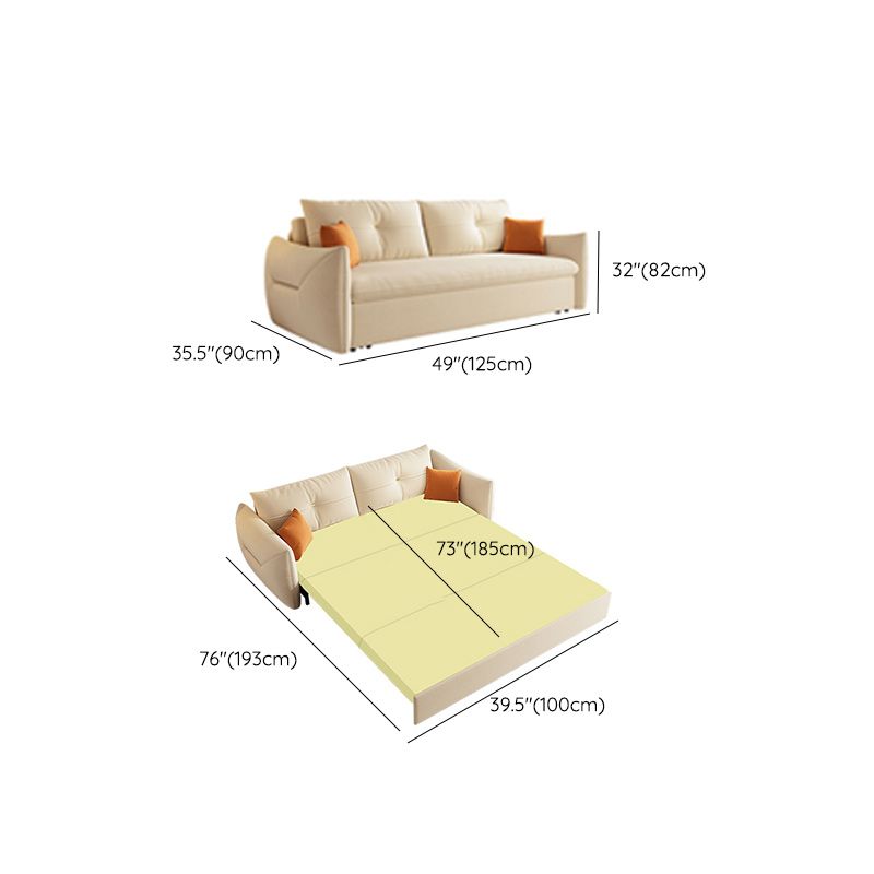 35" Wide Scandinavian Sofa Futon White Sleeper Sofa with Storage