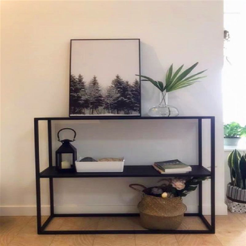 Modern Steel Console Table Rectangle Glass Shelves 10" W Accent Table for Hall