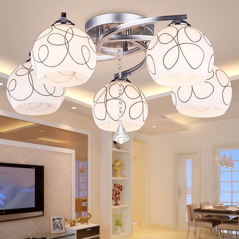 Lámpara semi empotrada Globe Lámparas semi empotradas modernas de múltiples luces con pantalla de vidrio blanco