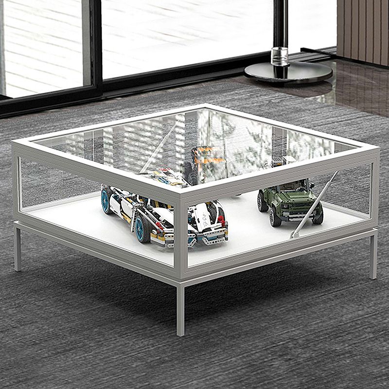 4 Legs Base Design Black/white Tempered Glass Top Iron Base Square Coffee Table