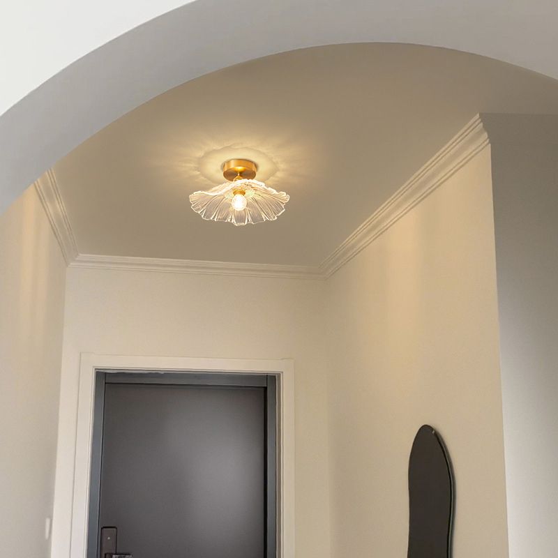 Flower Shape Flush Mount Modern Style Glass 1 Light Flush Ceiling Light in Clear /Green